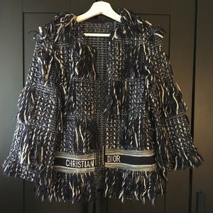 Christian Dior Womens Tweed Fringe Logo Jacket